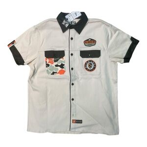 Sz Various Men's Beige and Black Short Sleeve Shirt Blac leaf